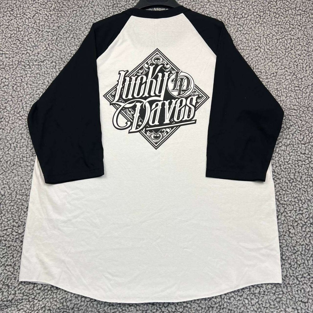 Lucky Daves Shirt Men XXL White Black Alstyle 3/4 Sleeve Crew Neck Cotton 2XL